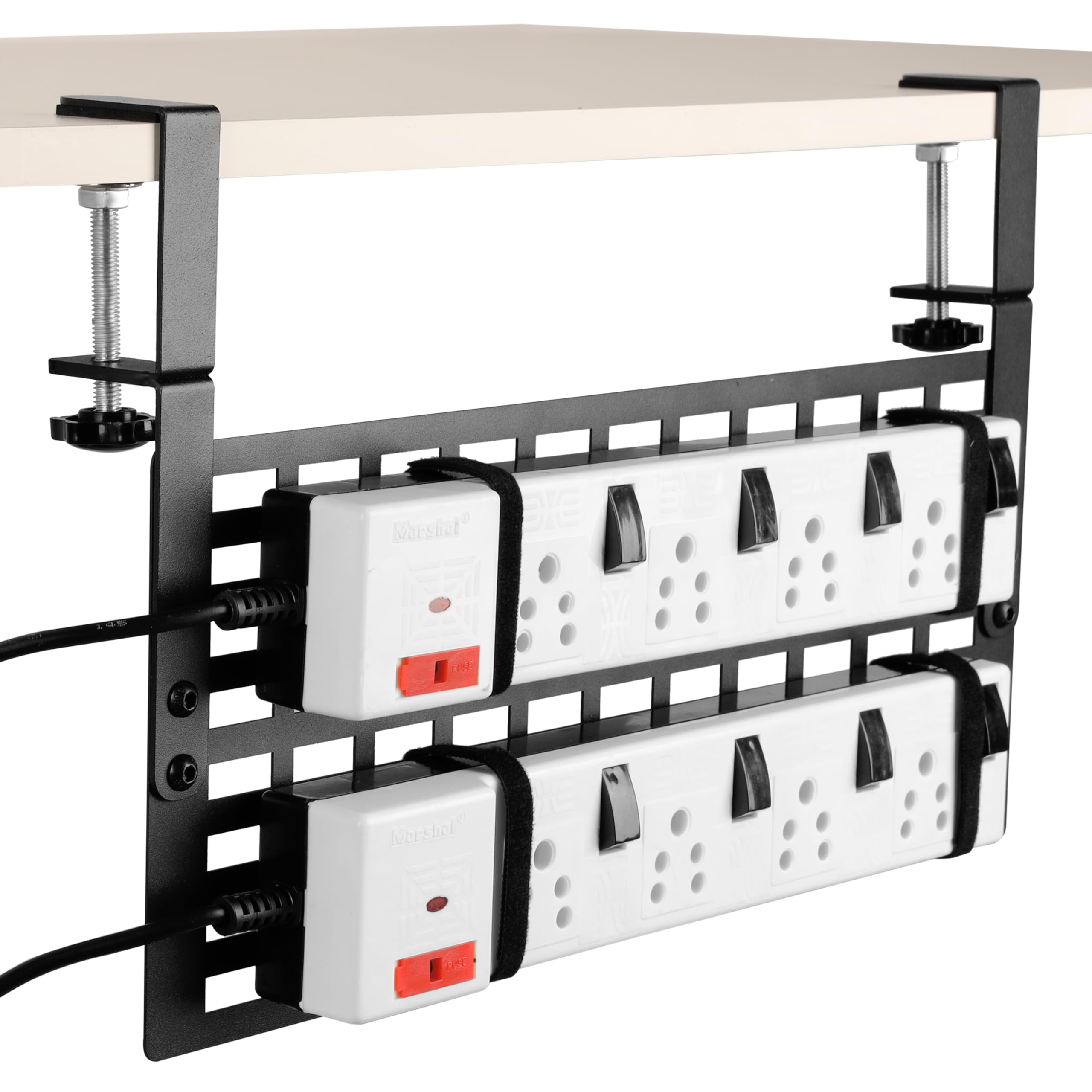 Belle Vous Black Under Desk Cable Management Panel - Cable Management Tray For Computer Desk - Office Desk Cable Tidy/Wire Management Cable Rack Clamp