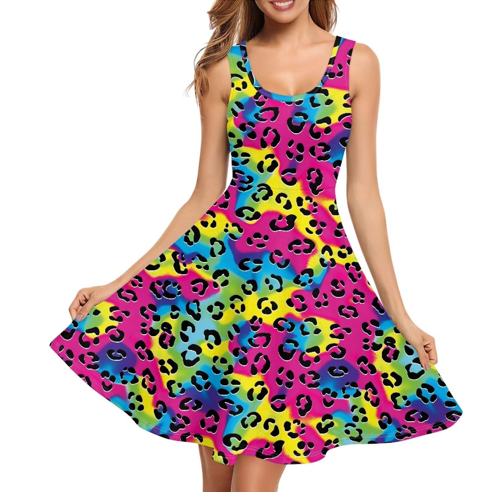 Dreaweet Casual Sleeveless Dresses for Women Girls, Round Neck Tank Dresses with Pockets Summer Sundress Size XS-4XL