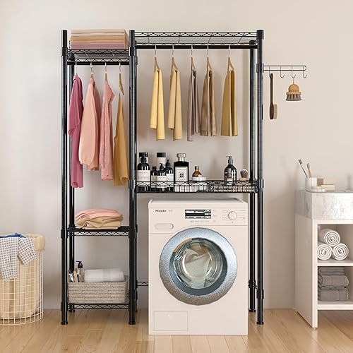 Miniatura 2 de Estante de secado de ropa y estante de almacenamiento, toallero portátil con ruedas, organización y almacenamiento de lavandería, estante de