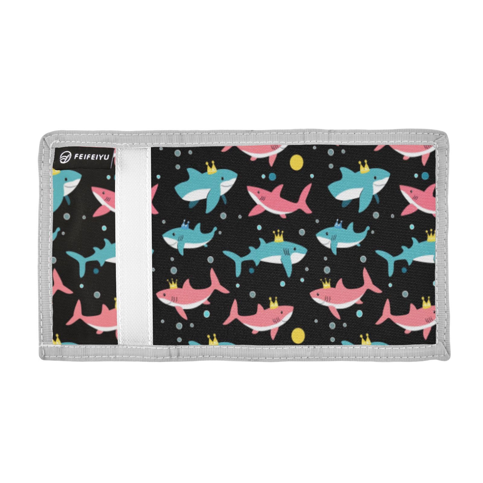 Wusikd Sharks Crown Kids Wallet for Boys Girls Colorful Toddler Trifold Wallet Novelty Wallet for Teens Women Men