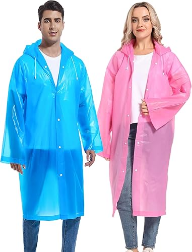 Miniatura 2 de Borogo 2 Ponchos de lluvia para adultos, impermeables, reutilizables, supervivencia de emergencia con capuchas y mangas, para mujeres y hombres