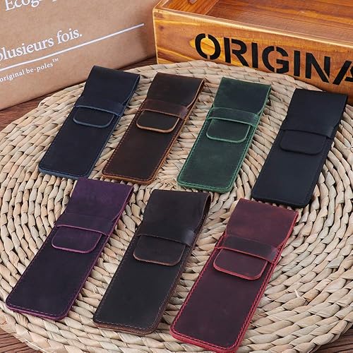Miniatura 6 de Daimay Funda de cuero para bolígrafos Funda protectora de pluma de cuero Funda protectora de pluma de cuero de caballo loco - Marrón