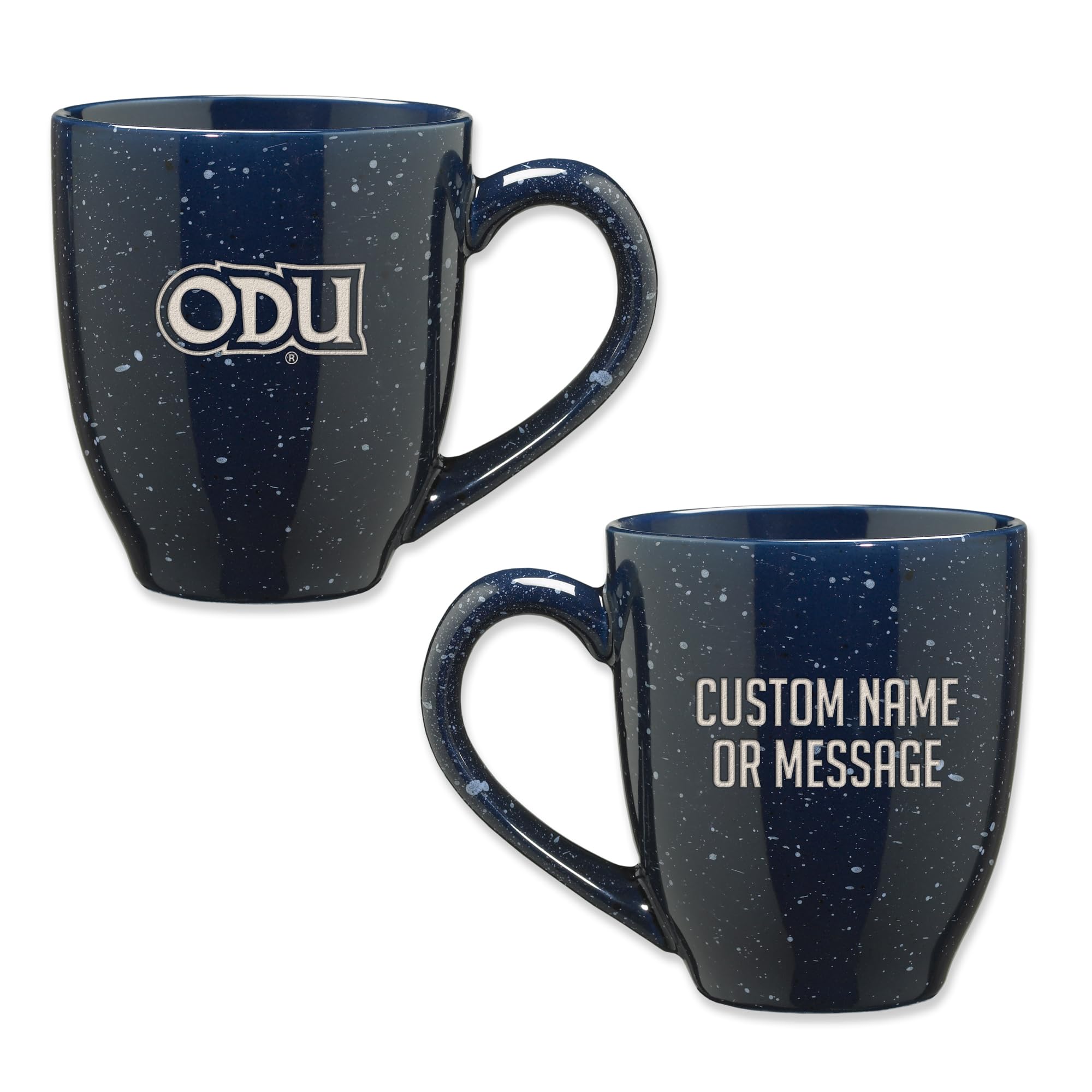 Rico Industries NCAA Old Dominion Monarchs Navy Blue Personalized 16 oz Team Color Laser Engraved Speckled Ceramic Coffee Mug