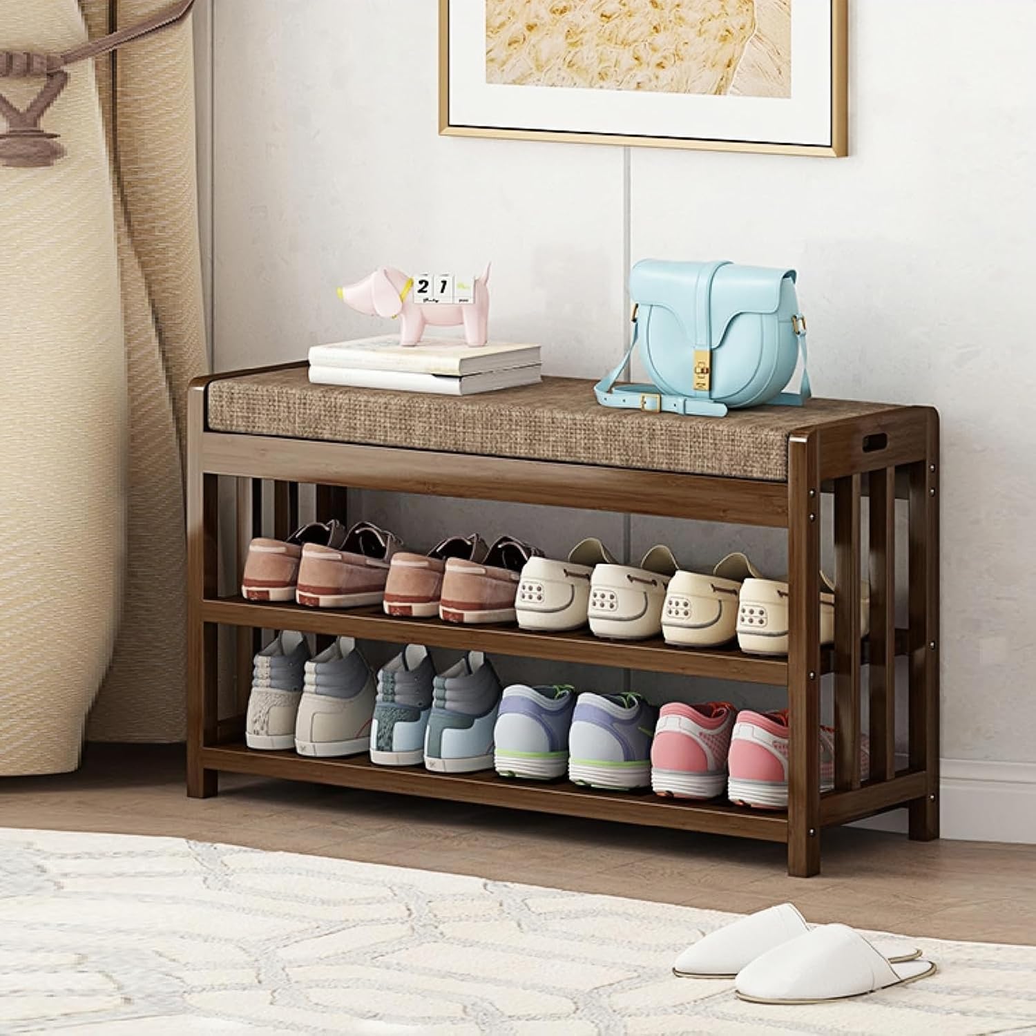 スツール ベンチ 竹製 北欧 シューズラック 玄関ベンチ