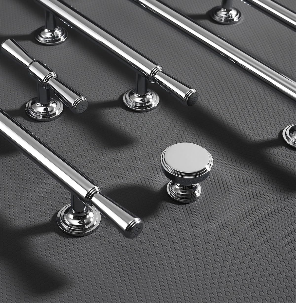 2 tiradores largos de latón macizo cromado plateado brillante de lujo modernos y minimalistas para armario de cocina (distancia entre agujeros: 320 mm)