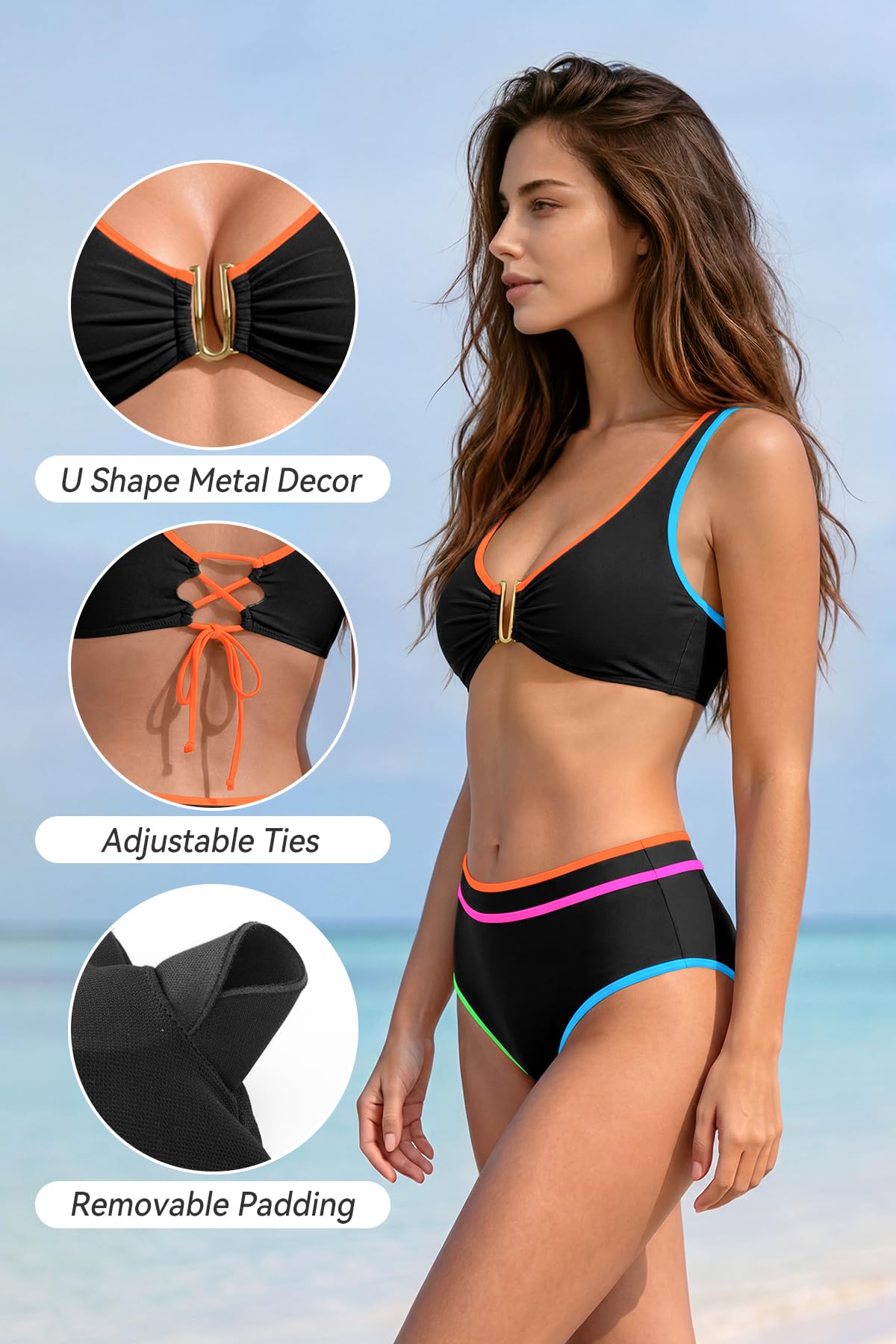 SHEKINI Costume da Bagno Donna 2 Pezzi Vita Alta Scollatura V Sexy Bikini Donna