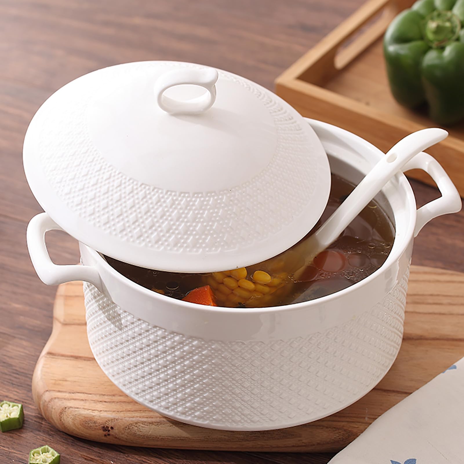 YLME Casseruola con Coperchio Pentole di Terracotta per Cucinare Pentola Terracotta Lavabile Lavastoviglie per Riso Stufato Fagioli Superficie Non Porosa Non è Necessario Ammollo,3600ml