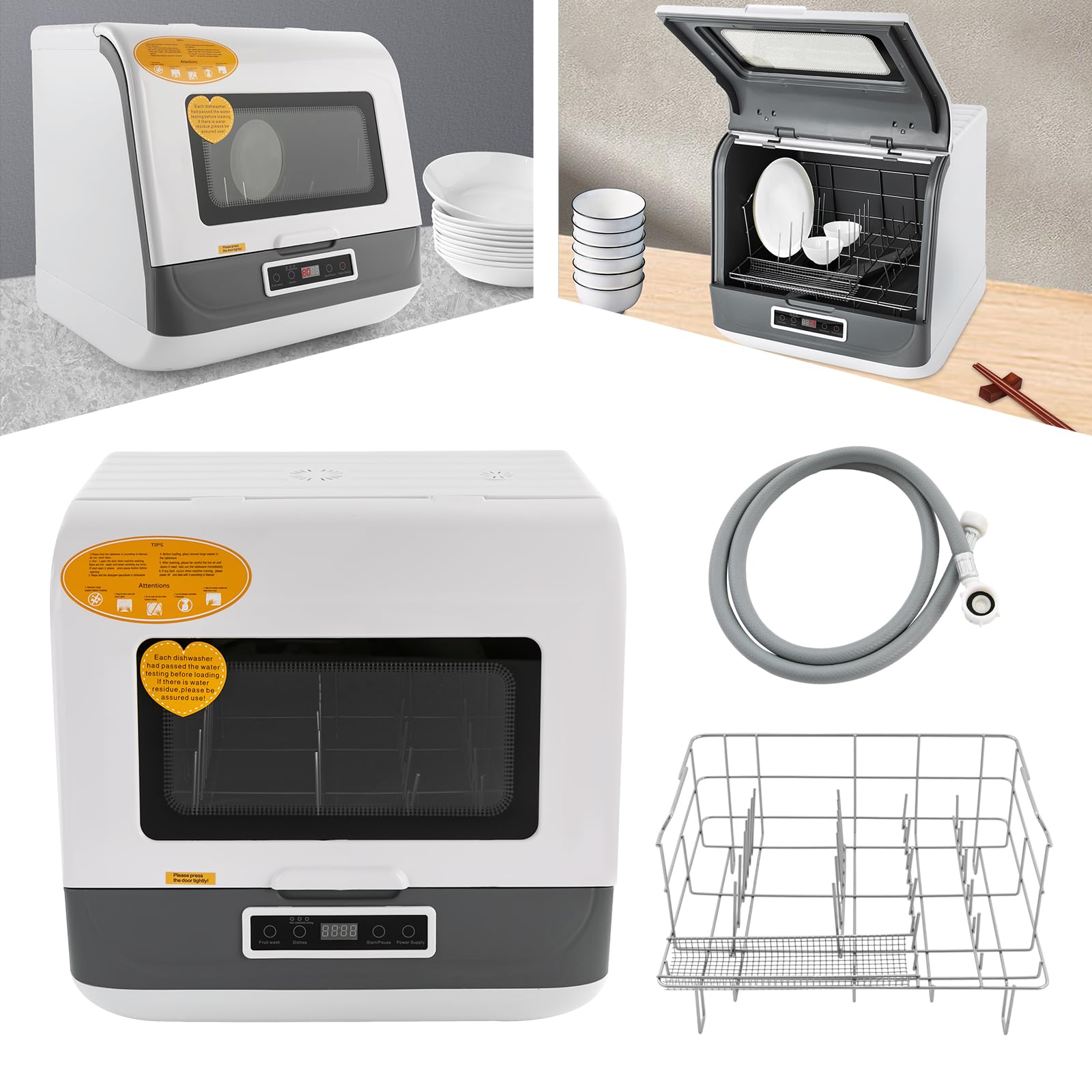 Mini lavavajillas, 800 W, IPX1, lavavajillas de mesa con 3 programas de lavado, pequeño, para oficina, camping, caravana, espacio para 12-20 cubiertos, 45 x 40 x 44,8 cm (blanco)