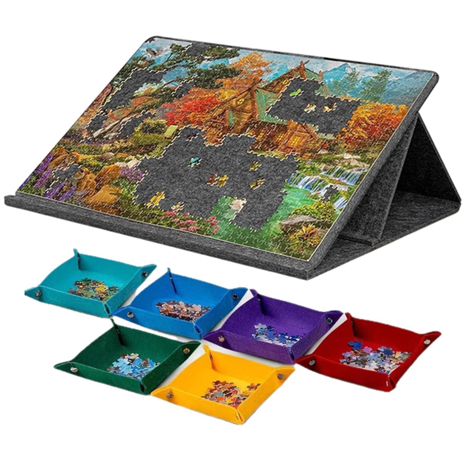 Vllentin Dark Gray Lightweight Portable Felt Puzzle Board,Folding Tilting Puzzle Table,Portable Jigsaw Puzzles Table,Jigsaw Puzzles Board,With 6 Drawers,Easy Storage,For Games Up To 1000 Pieces