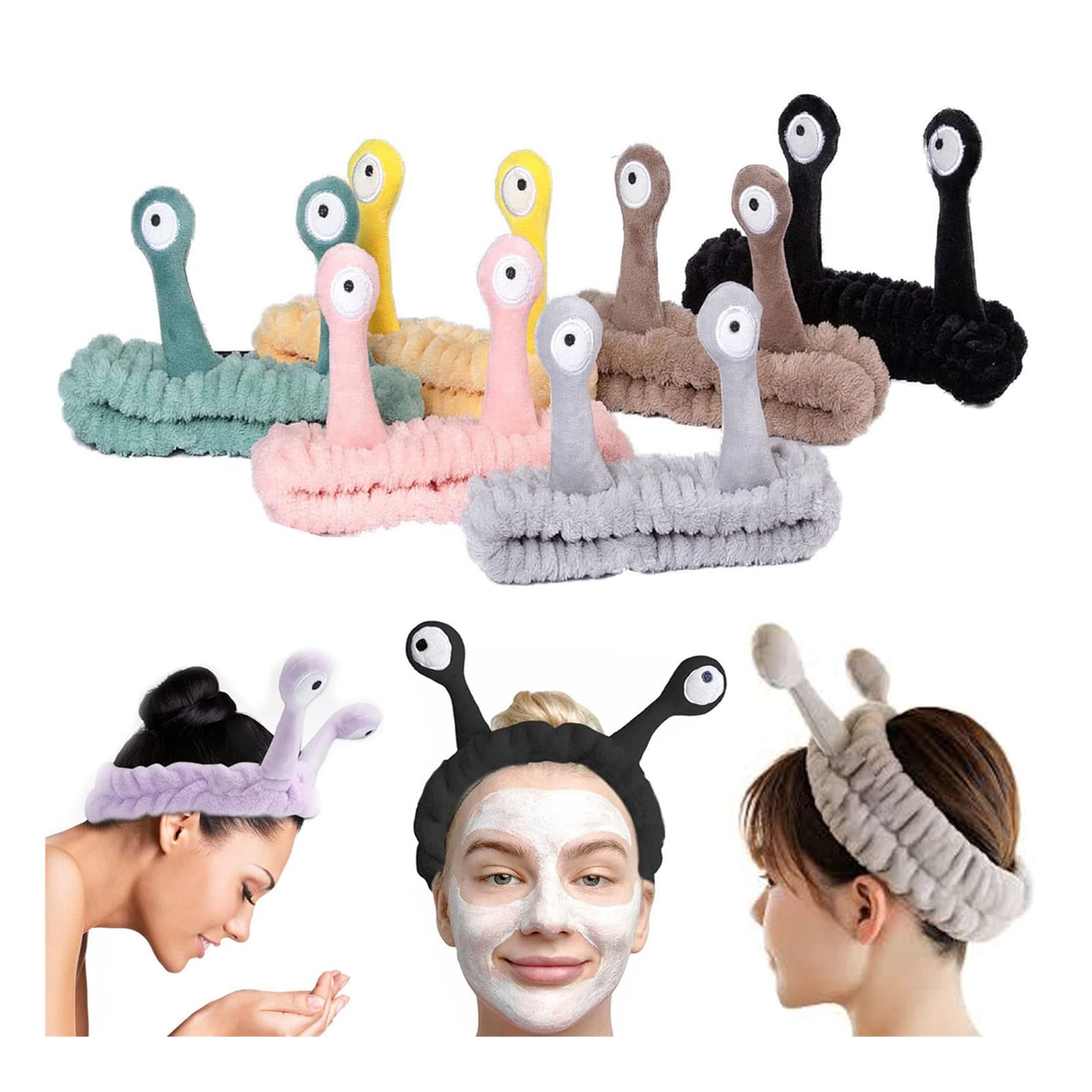Set 2 Fasce Per Capelli A Forma Di Lumaca + 2 Paia Polsini In Pile – Morbidi, Elastici, Per Lavaggio Viso, Trucco, Spa, Regalo Simpatico - 4