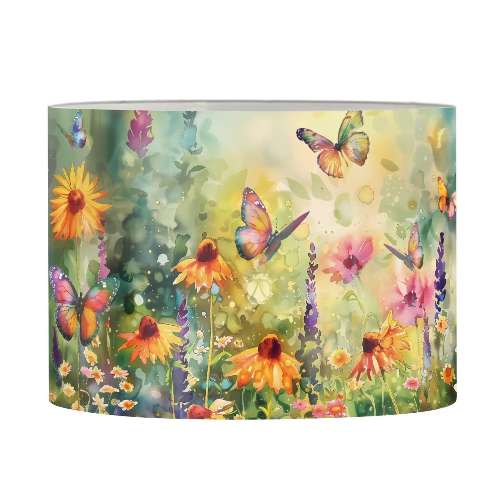 FANCOSAN Green Butterfly Daisy Drum Lampshades Cover Modern Home Decor Lamp Shade for Study Dorm Bedside Table Desk Living Room Lighting S
