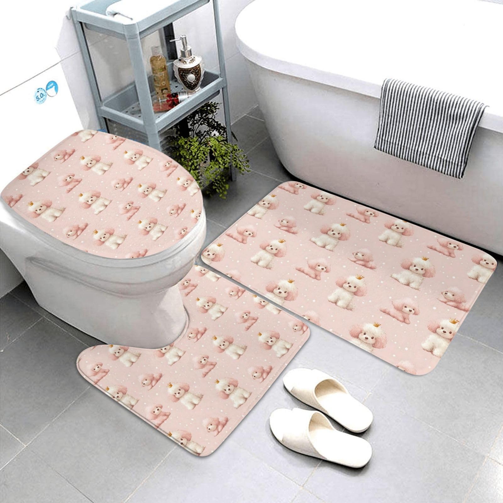Tapis de bain absorbant et antidérapant lavable lot de 3 motif chiot