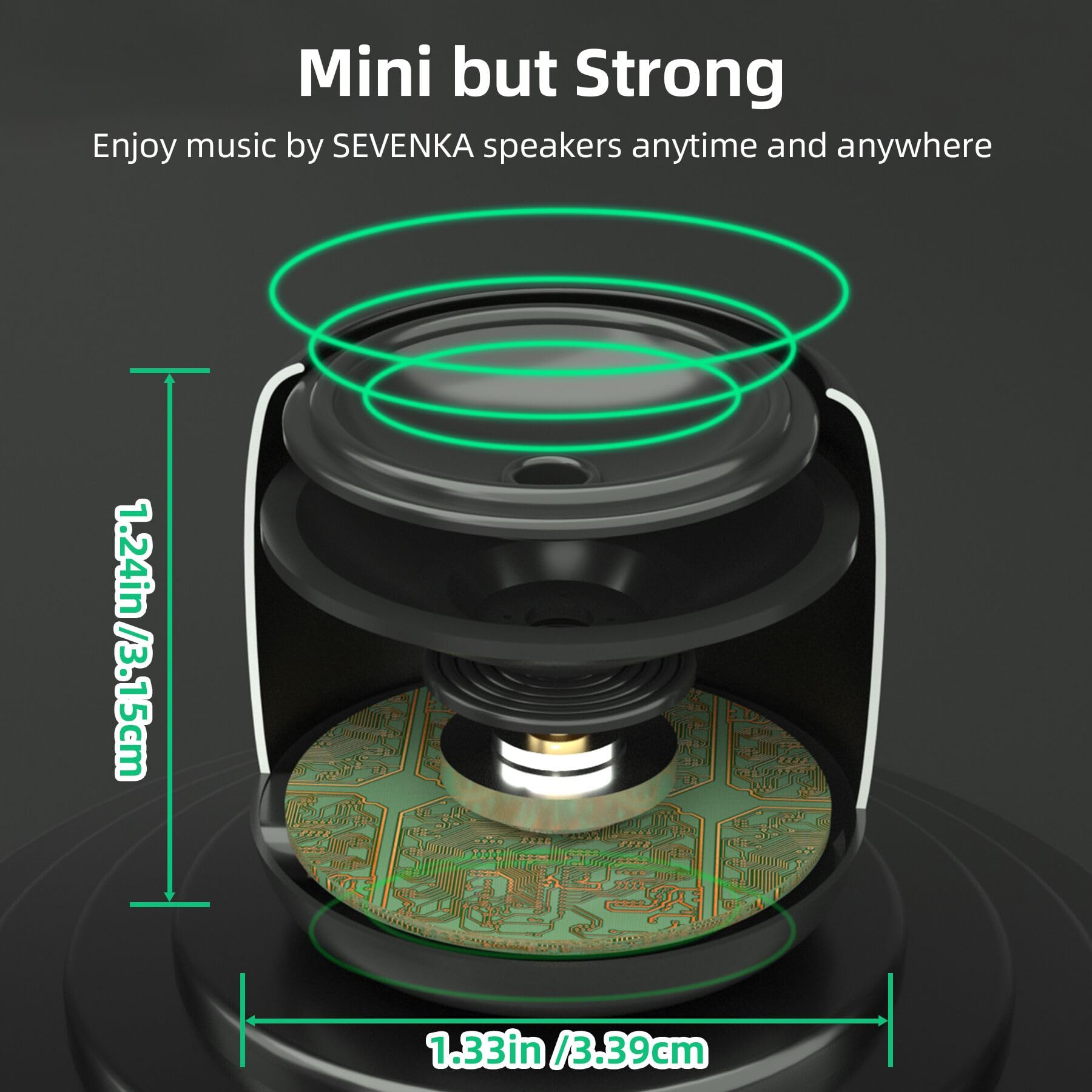SEVENKA 2 Mini Speakers, 3W Portable Small Wireless Speaker with Lanyard, Water Resistant, Wireless Stereo Pairing, 1oz Lightweight Rechargeable Metal Mini Bluetooth Speaker for Phone, Tablet, Camping