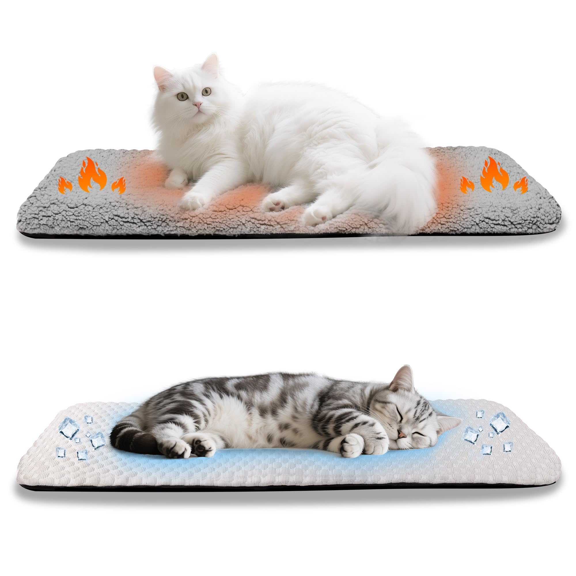 Pet Prime Katzen Fensterbank Liegekissen, Fensterliege für Katzen, Wärmehaltendes Fensterbrett Katzenbett, rutschfest mit 2 Bezügen, 90 x 28 cm, Machinenwaschbar, grau, Warm & kühl