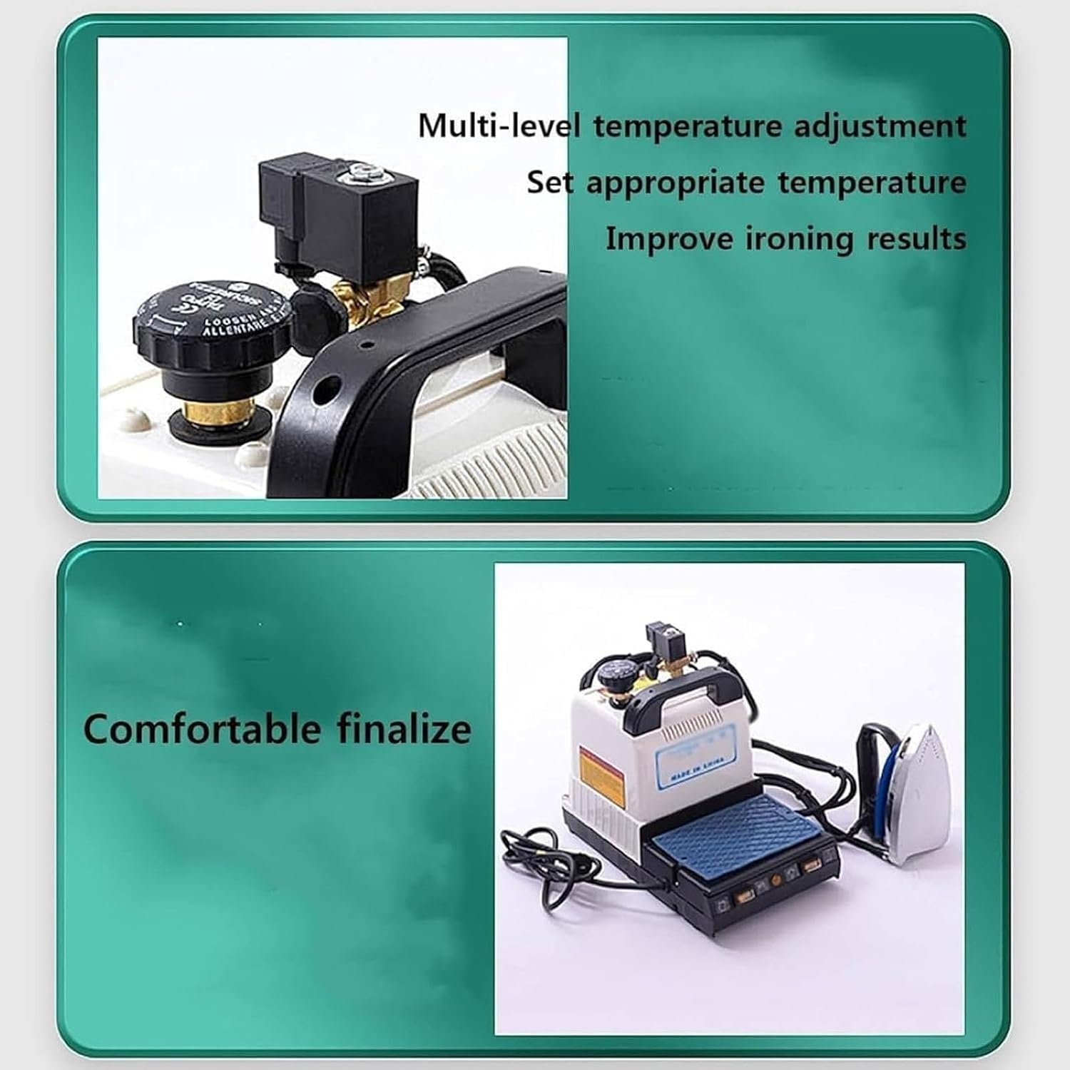 Plancha de vapor industrial de 1600 W con depósito de agua de 2 litros.