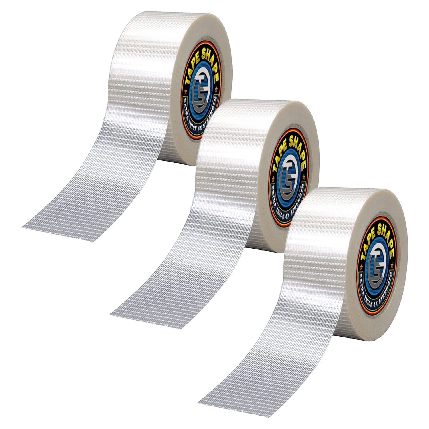 VL - Lot de 3 rouleaux de ruban adhésif renforcé bidirectionnel en fibre de verre - Ruban adhésif d'emballage robuste pour emballage de colis (75 mm x 50 m)