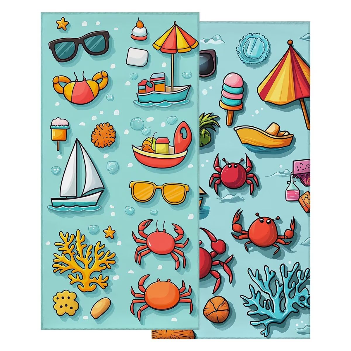 Serviette de Plage Microfibre, Lot de 2 Serviette de Bain Grande Taille 90x180 cm, Séchage Rapide Drap de Bain Crabe, Anti Sable Serviettes de Plage, Serviettes Microfibre Sport pour Travel -4778