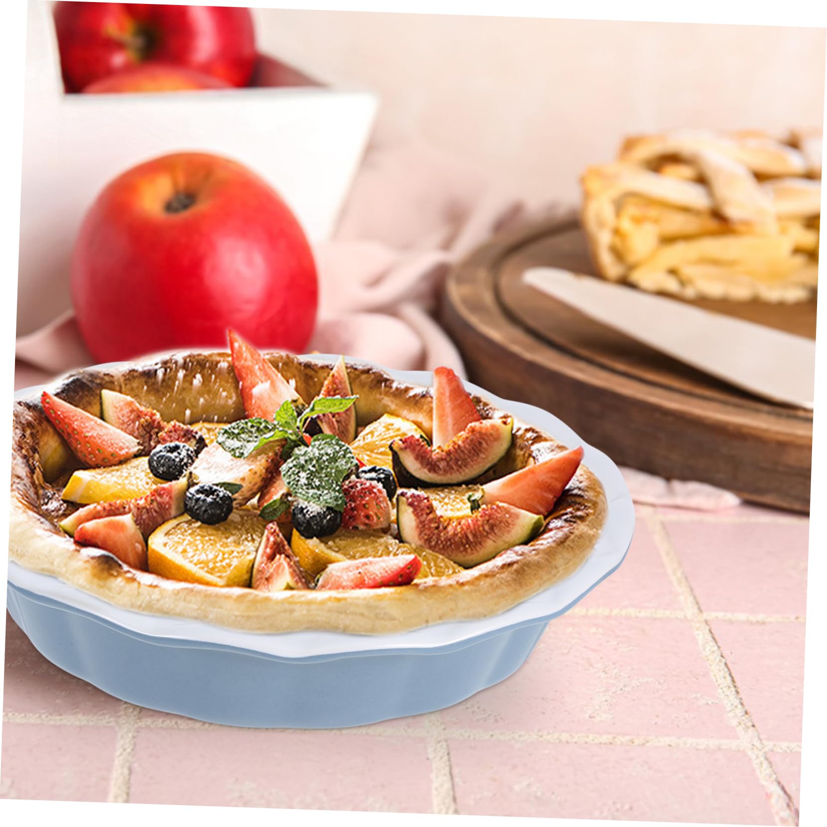 Plat à Tarte en Céramique Rond, Grand Format pour Cuisson au Four