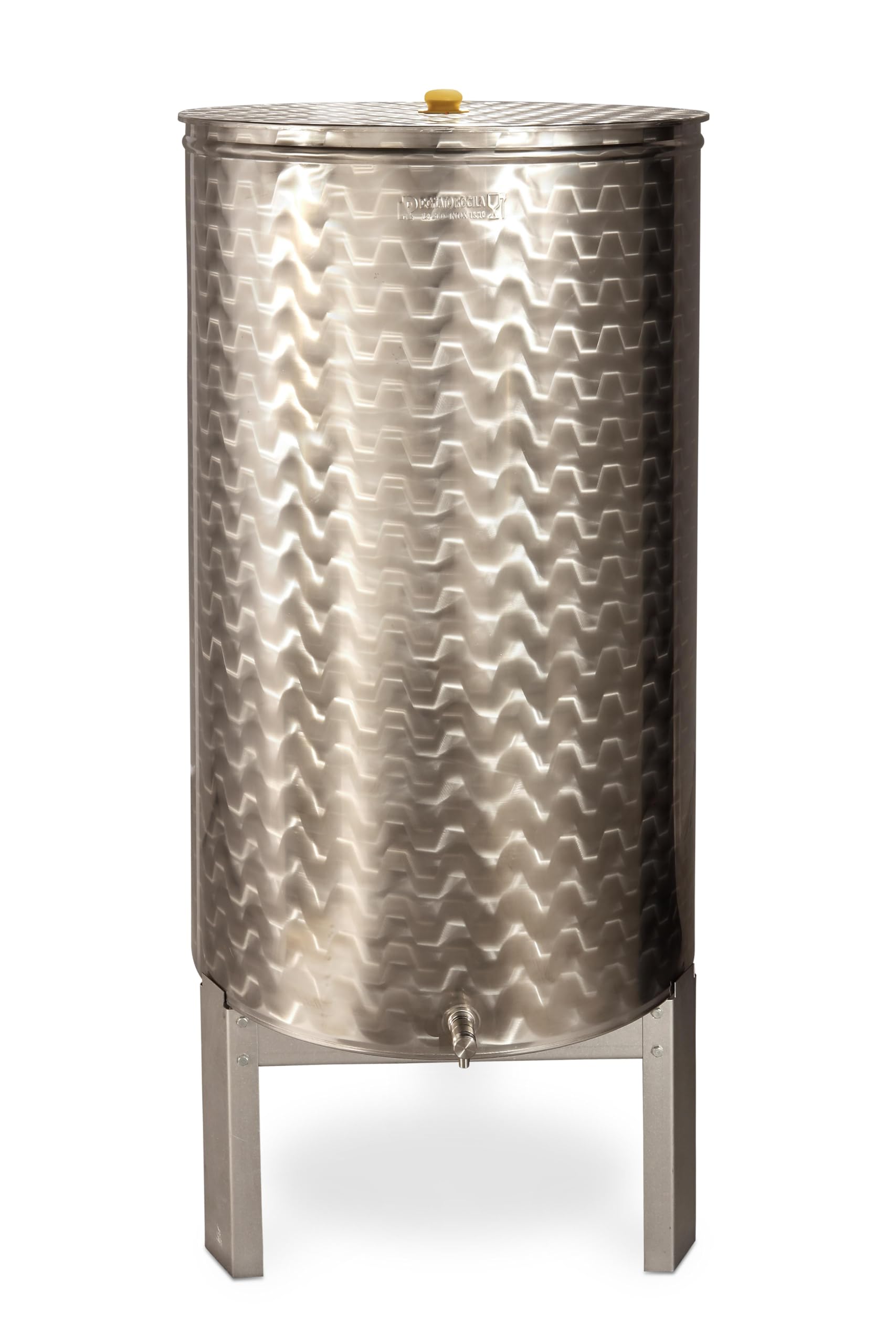 Generico Botte, Contenitore in Acciaio Inox per Olio da LT 500 COMPRESO di Coperchio PARAPOLVERE Inox, Rubinetto Inox E PIEDISTALLO in Acciaio ZINCATO - Made in Italy-