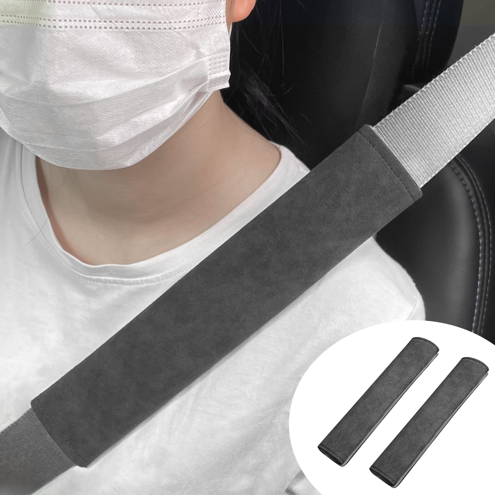 BLAKAYA 2PCS Alcantara Suede Universal Car Seat Belt Shoulder Protector Pad,Handbags, Backpacks, Child Straps Protect Your Shoulders and Neck for Adults and Children 30cm/11.8in（Gray