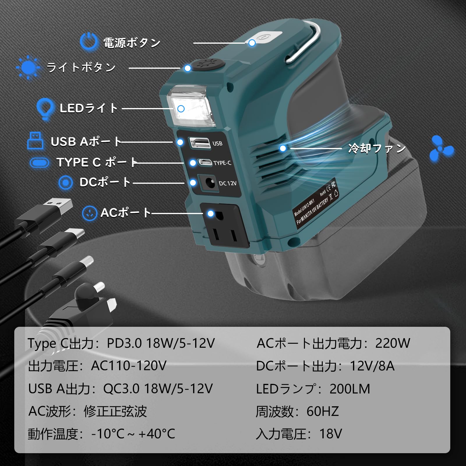 Amazon.co.jp: マキタ18Vバッテリー用 220Wパワーインバーター、DC24V