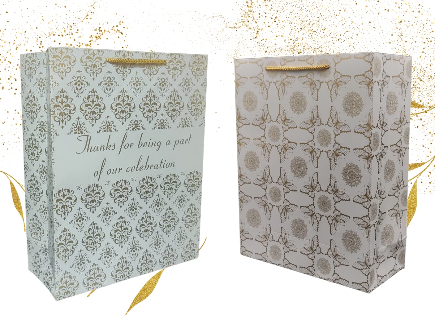 See full amazon price history chart for TASCHE Gold Butterfly and Thank u Gold Flower Design Assorted Paper Carry Bags | Gift Bags for Return gifts, and Birthday presents (12 * 9.5 * 4 Inches) (Pack of 30) TASCHE Gold Butterfly and Thank u Gold Flower Design Assorted Paper Carry Bags | Gift Bags for Return gifts, and Birthday presents (12 * 9.5 * 4 Inches) (Pack of 30) (B0C2QG22HX) Amazon Price History, Amazon Price Tracker