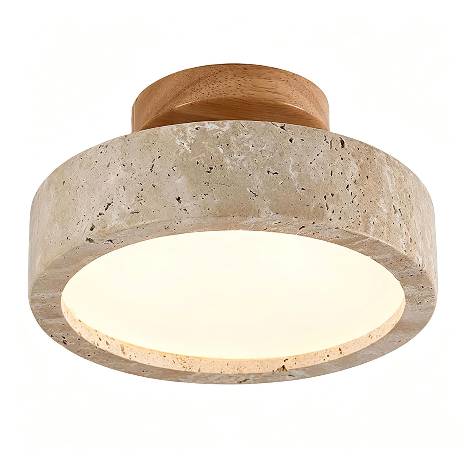 IOEDHW 7.87in Yellow Travertine Ceiling Light Fixture Japanese Wabi-Sabi Bedroom Ceiling Lamp Farmhouse Flush Mount Stone Ceiling Lighting for Hallway, Kitchen, Entryway and Foyer