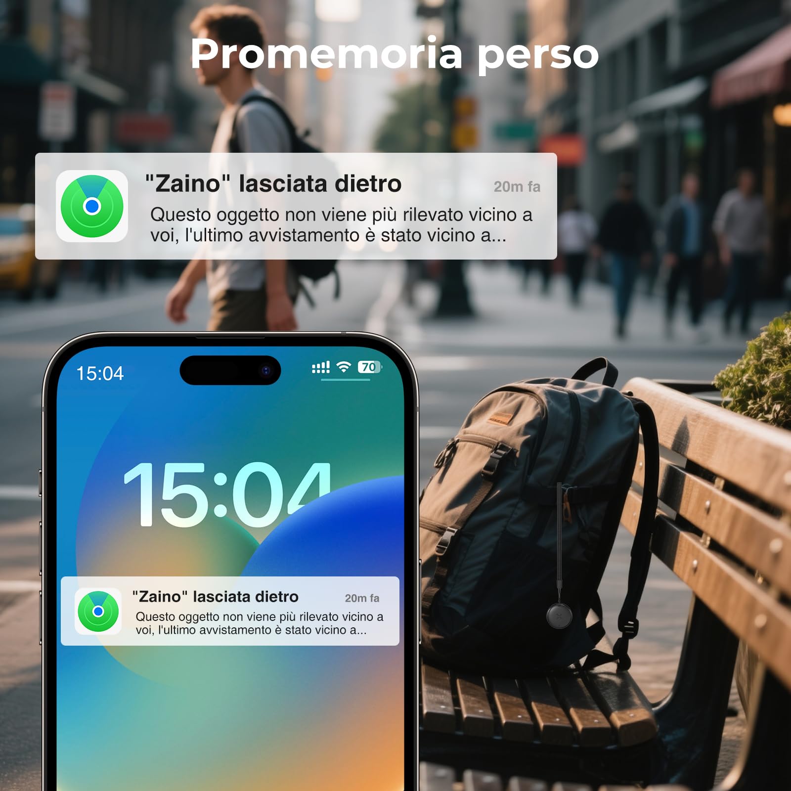 Smart Tracker Tag 4 Pezzi - Ricarica USB-C Localizzatori GPS Compatibile con Apple Dov'è (Solo iOS), per Portafogli, Chiavi, Zaini, Bagagli, Segnale Acustico, Posizionamento Globale, Nero