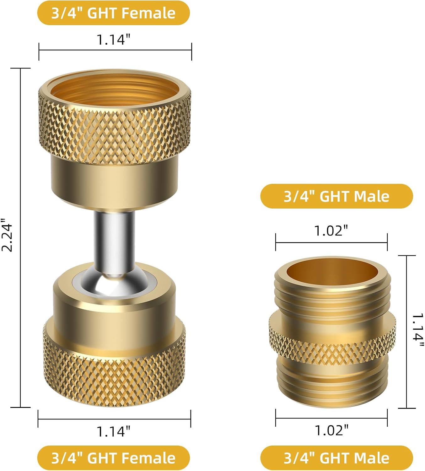 iFealClear 2 Pack Garden Hose Adapter, Swivel Brass Garden Hose Protector Connector with 4 Male Adapters, 3/4" GHT Flexible Pipe Kink Protector to Outdoor Faucet, Dual Rotation, Female to Female