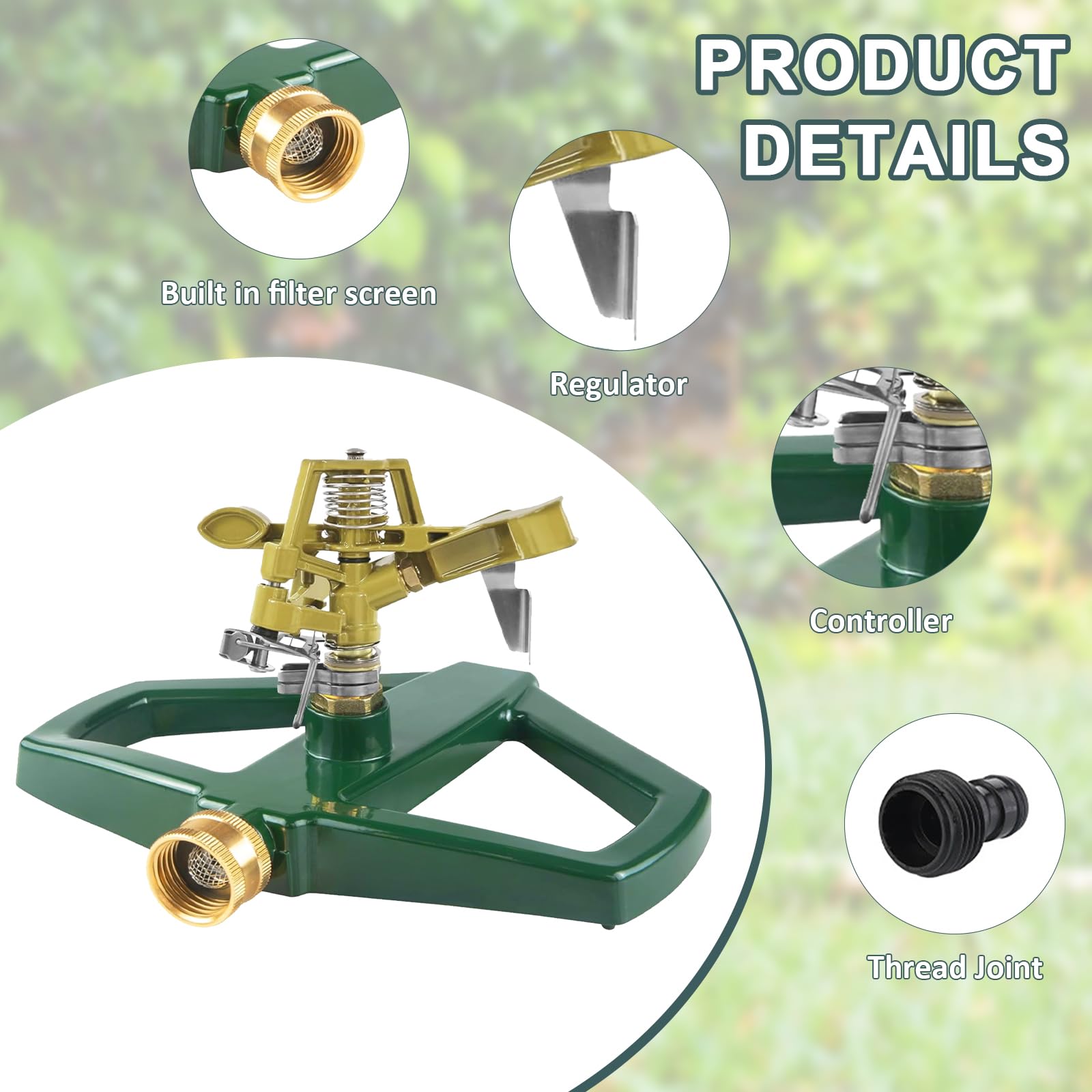 Arroseur d'eau de Jardin Socle métal,Arroseur de Gazon à Impulsion Fonction Automatique,Surfaces Jusqu'à 540 m², Rotatif à 360 Degrés pour l'arrosage du Gazon et de la Jardin (Doré)