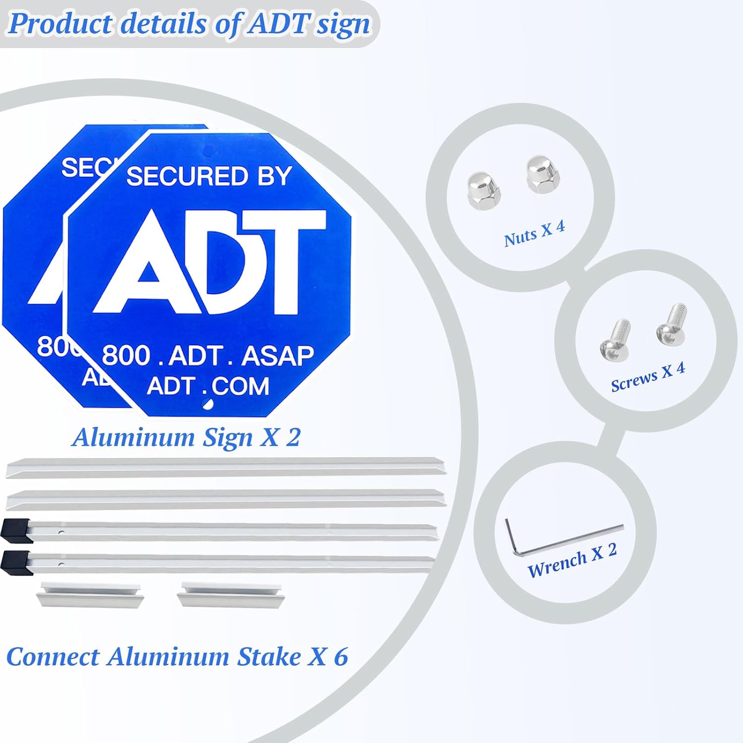 2 PCS - 28" Security Signs for Yard with Stake,100% Aluminum ADT Security Signs, Weatherproof for Yard, Lawn, Garden,10" x 10" x 28"