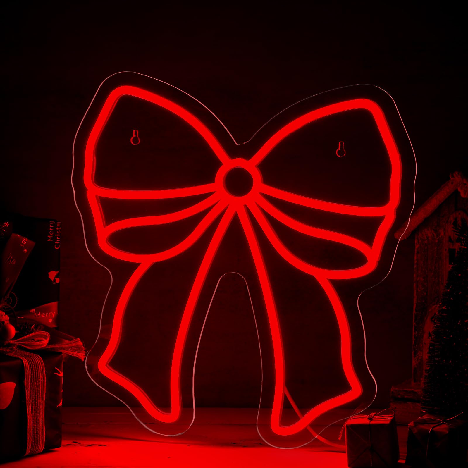 Xuhal Christmas Bow Neon Sign LED Red Bow Light up Sign Christmas Neon Light USB Powered Acrylic Home Wall Decor for Xmas Party Bedroom Living Room Cafe Bar Outdoor Decorations — image 1