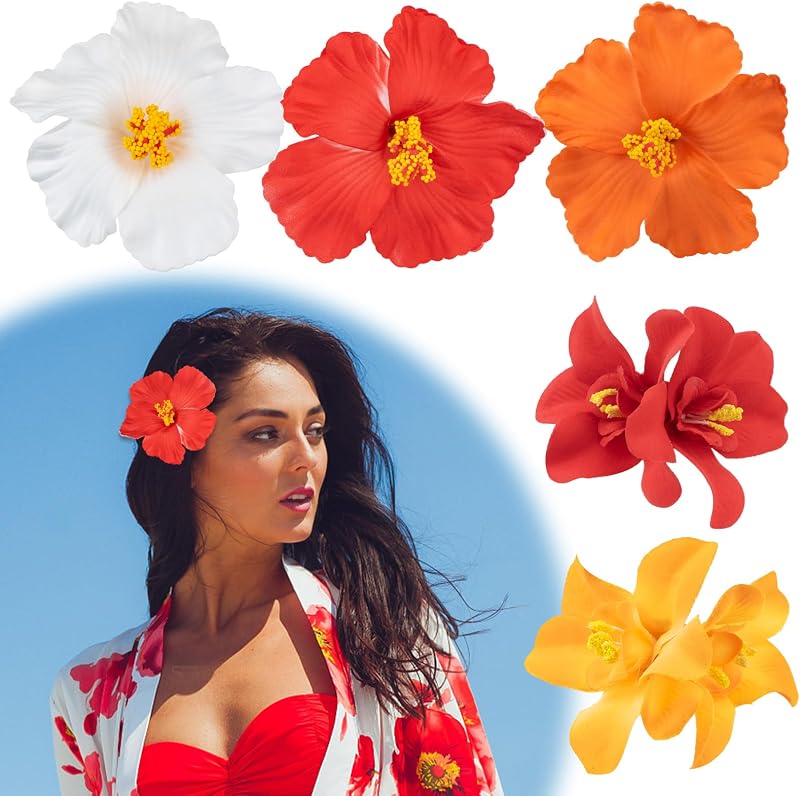 WiseJoy Hawaii Virág Hajcsipesz Szett 5db Plumeria Hibiszkusz Csúszásmentes Hajdísz