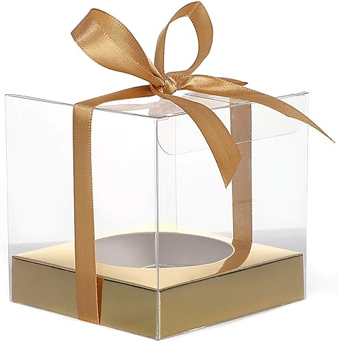 Miniatura 2 de 12 cajas de plástico transparente para cupcakes, contenedores individuales de 3.5 pulgadas, cajas de soporte doradas metálicas individuales para