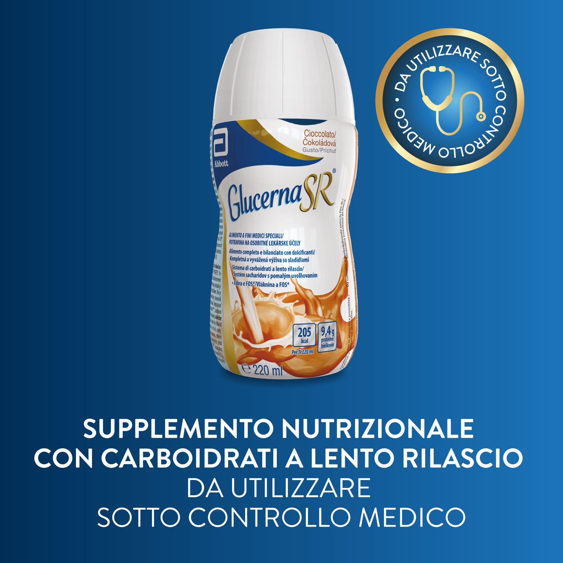 Glucerna SR | Alimento a Fini Medici Speciali Per Diabetici | Confezione 6X220ml | Gusto Cioccolato
