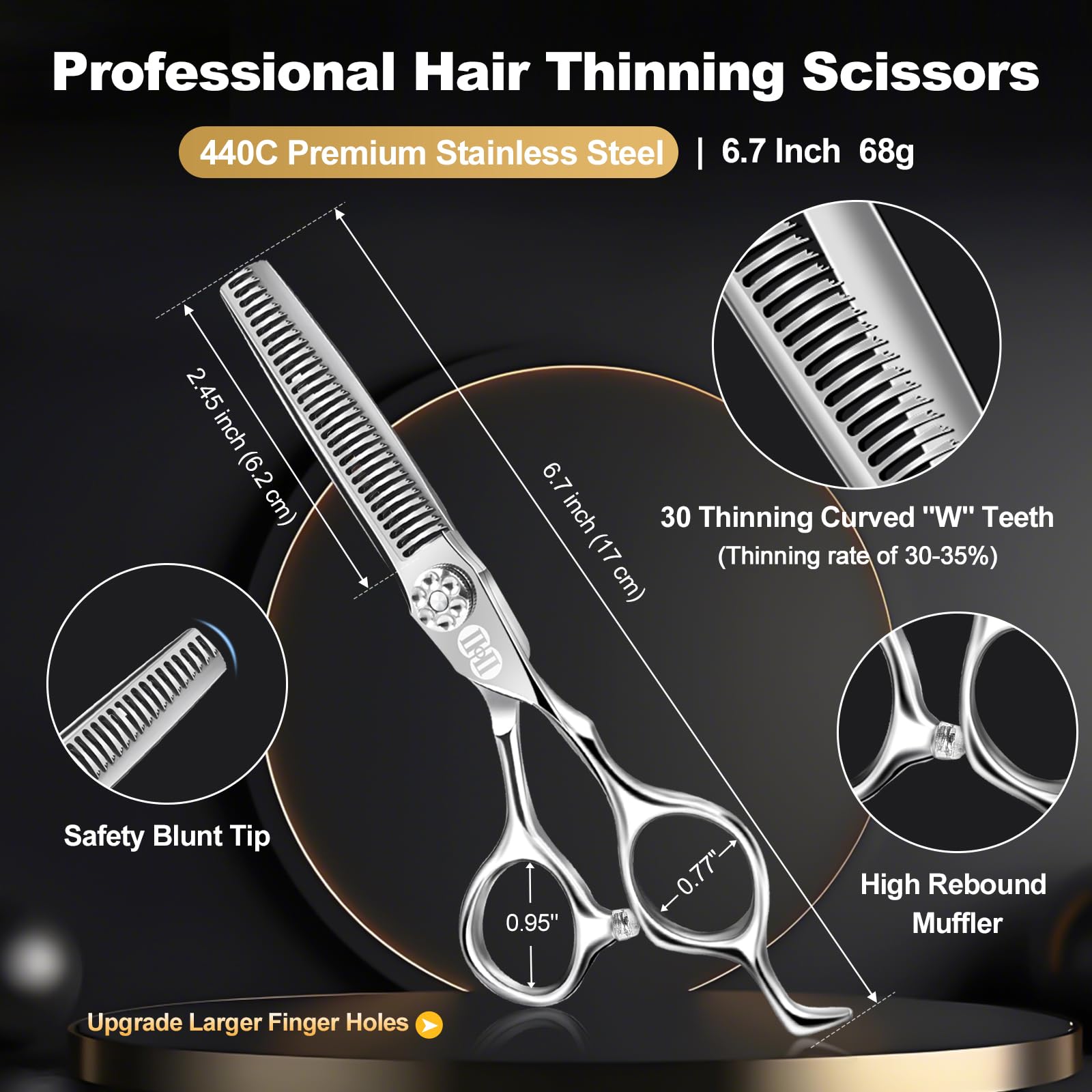 CIICII Professional Hair Cutting Scissors Shears Kit, 440C 6.7 Inch Barber Haircut Scissors Set (Hair Beard Trimming Haircutting Thinning Shears) for Hairdressing Stylist Hairdresser Salon Home