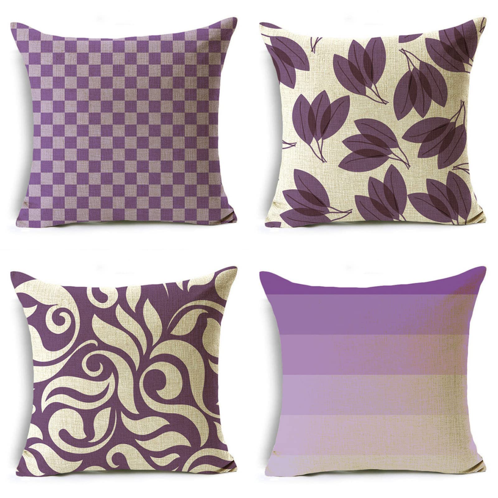 Housse de coussin 65x65cm violette en lin lot de 4 pour canapé