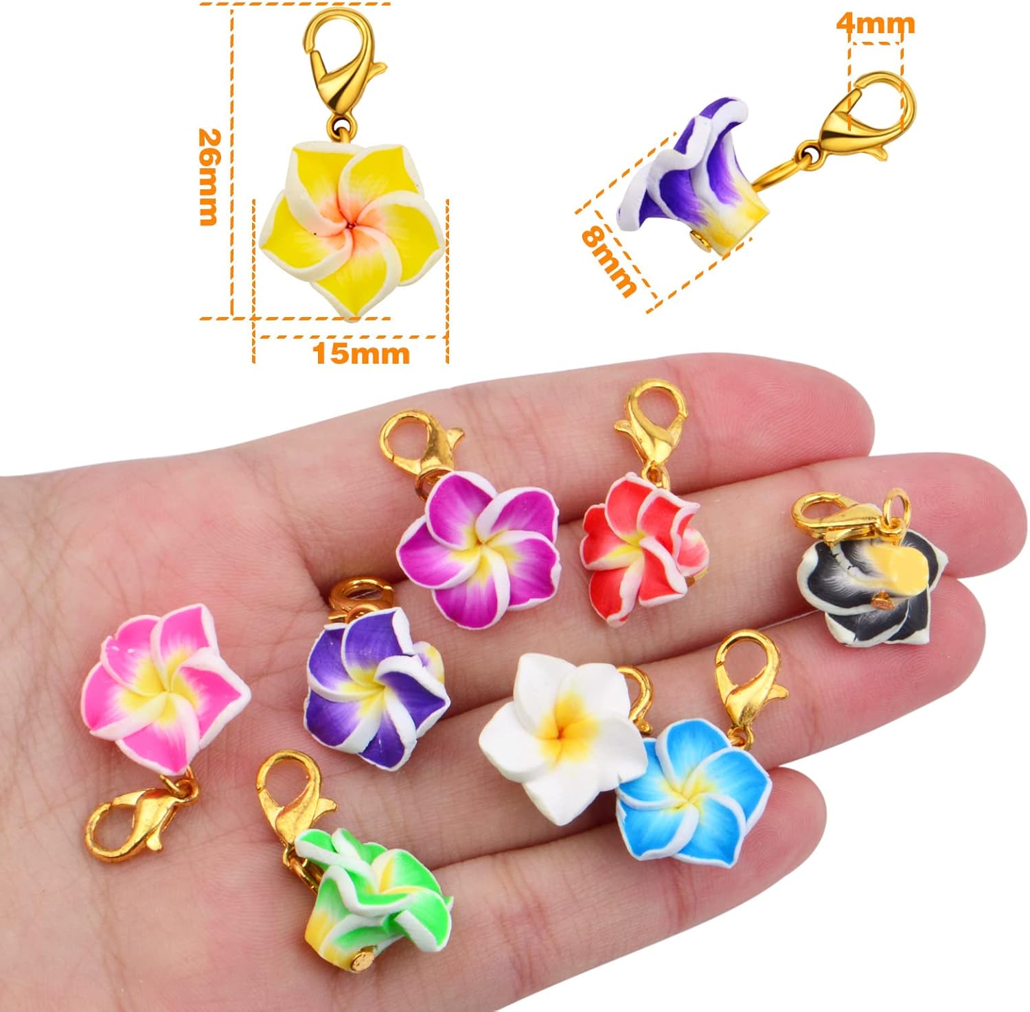 30pcs 10 Colors Stitch Markers Charms Flower Dangle Pendant Charms with Golden Lobster Clasp for DIY Necklace Craft Supplies Jewelry Making Accessory - Image 3