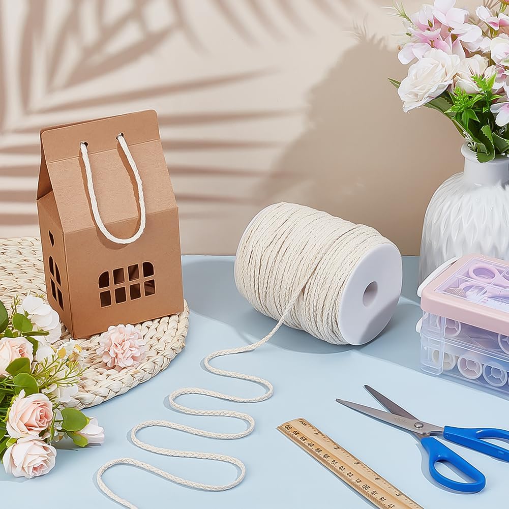 PH PandaHall 109 Yards Flat Drawstring Cord Replacement 4mm Cotton Piping Cord Braided Macrame Cords 8-Ply Cotton Rope Twist Threads for Garment Sewing Sweatpants Bags Piping Upholstery Pillows
