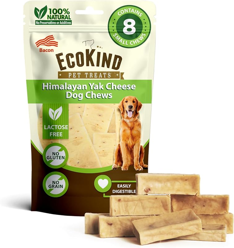 Petisco Mastigável de Queijo de Leite de Iaque com Bacon EcoKind Pet Treats, Pequeno, Pacote com 8 Ossos