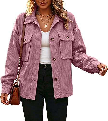 Womens Long Sleeve Jacket Cropped Shacket Corduroy Fall Outerwear