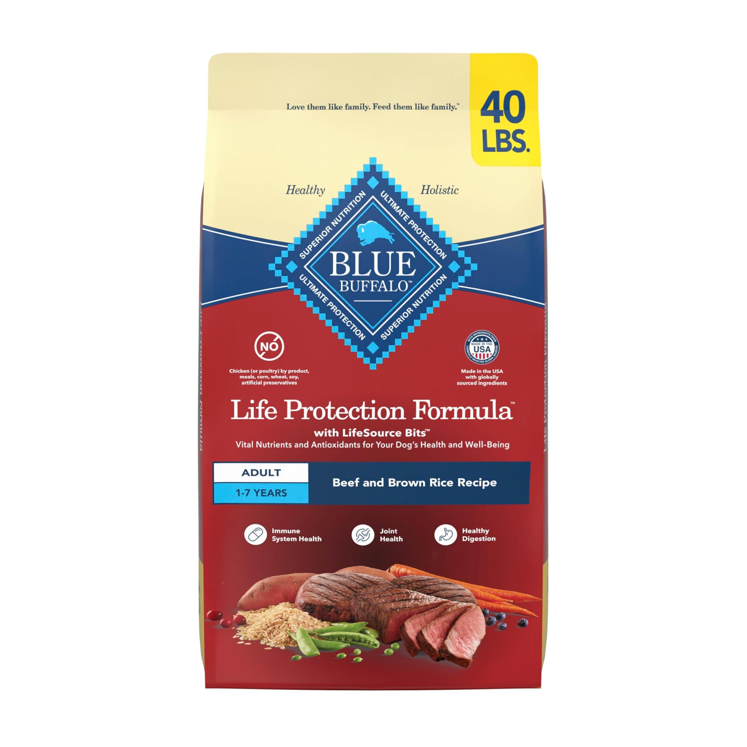 Blue Buffalo Life Protection Formula Beef Adult Dry Dog Food, 40 lb