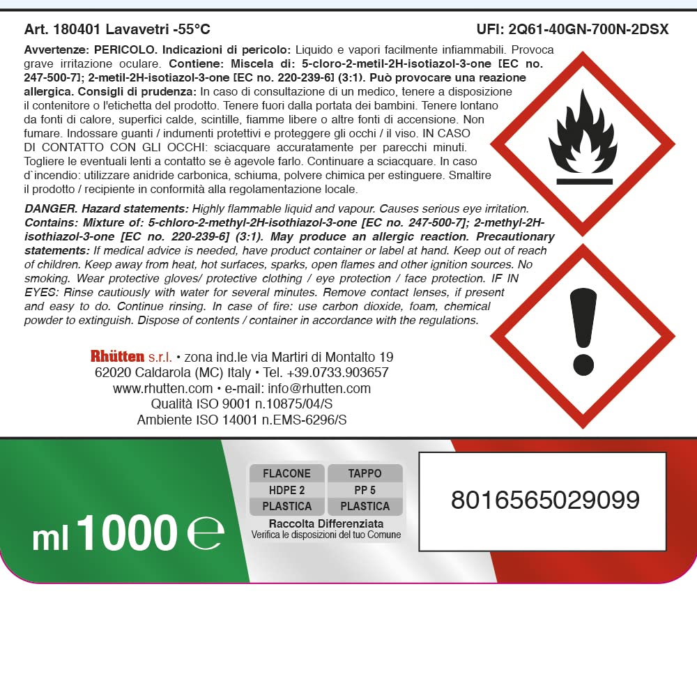Lavavetri Invernale -55°C, Per Vaschette Lavavetri e Lavafari, Da Diluire, Alta protezione dal Gelo, Indicato per Inverni Rigidi, 1L