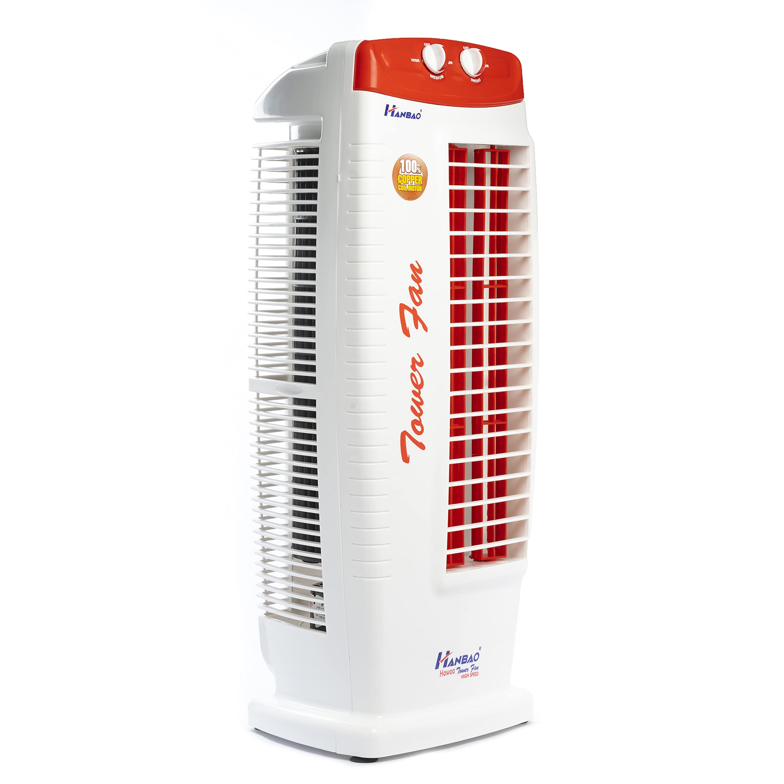 HANBAOTower Fan with TOP safety motor, 3 Speed - 2 Way Auto Air Deflection, High Air delivery @ 2250 m3/hr, power 140watts, Hi-speed & powerful,Copper motor, HAWAA, 24 months warranty