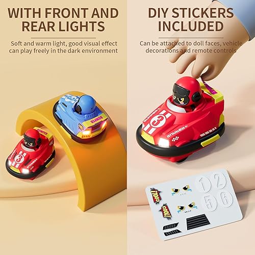 Miniatura 5 de OBEST Paquete de 2 autos de control remoto, auto de choque de expulsión RC para niños, luz y sonido y auto de parachoques giratorio de 360 para