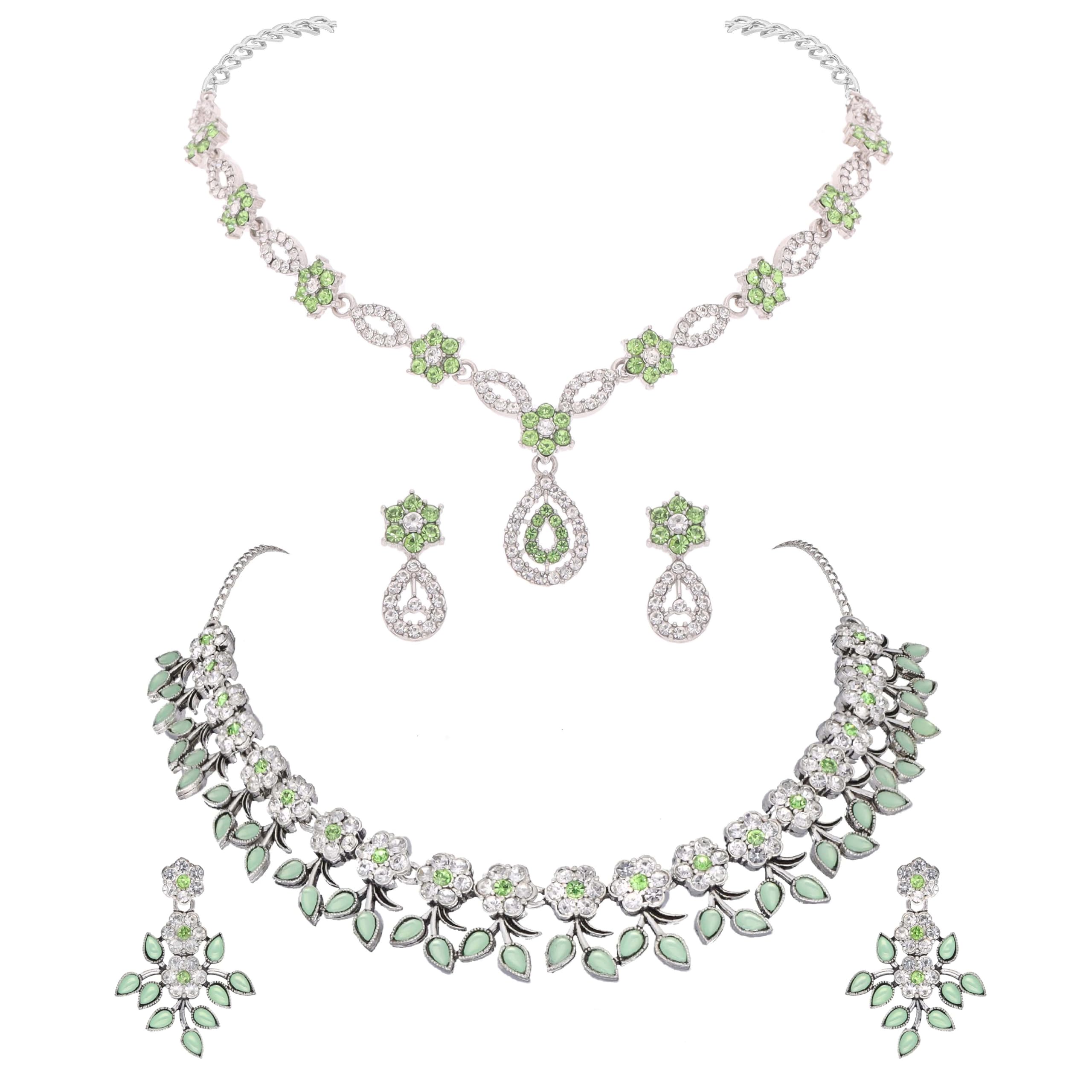 Brado Jewellery New Lunched Combo Silver Polish with AD Stone Studded Necklace Jewellery set with Matching pair of Earrings for Women and Girls (Seagreen) (B0D8FZKXTL) Amazon Price History, Amazon Price Tracker