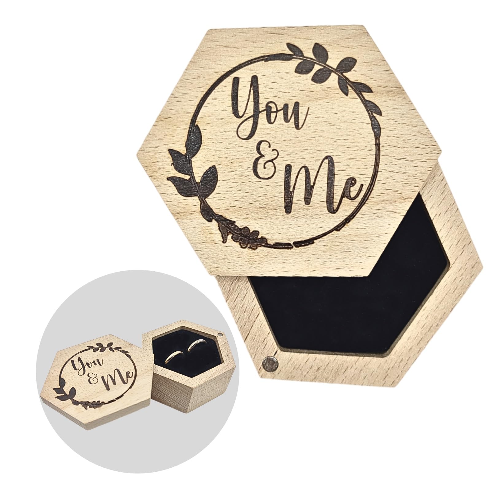 MaxxPatt MaxxPatt Porta alianzas boda. Caja de madera para anillos de compromiso. Cajita original vintage como porta alianzas para dos anillos en una boda. Pedida mano.