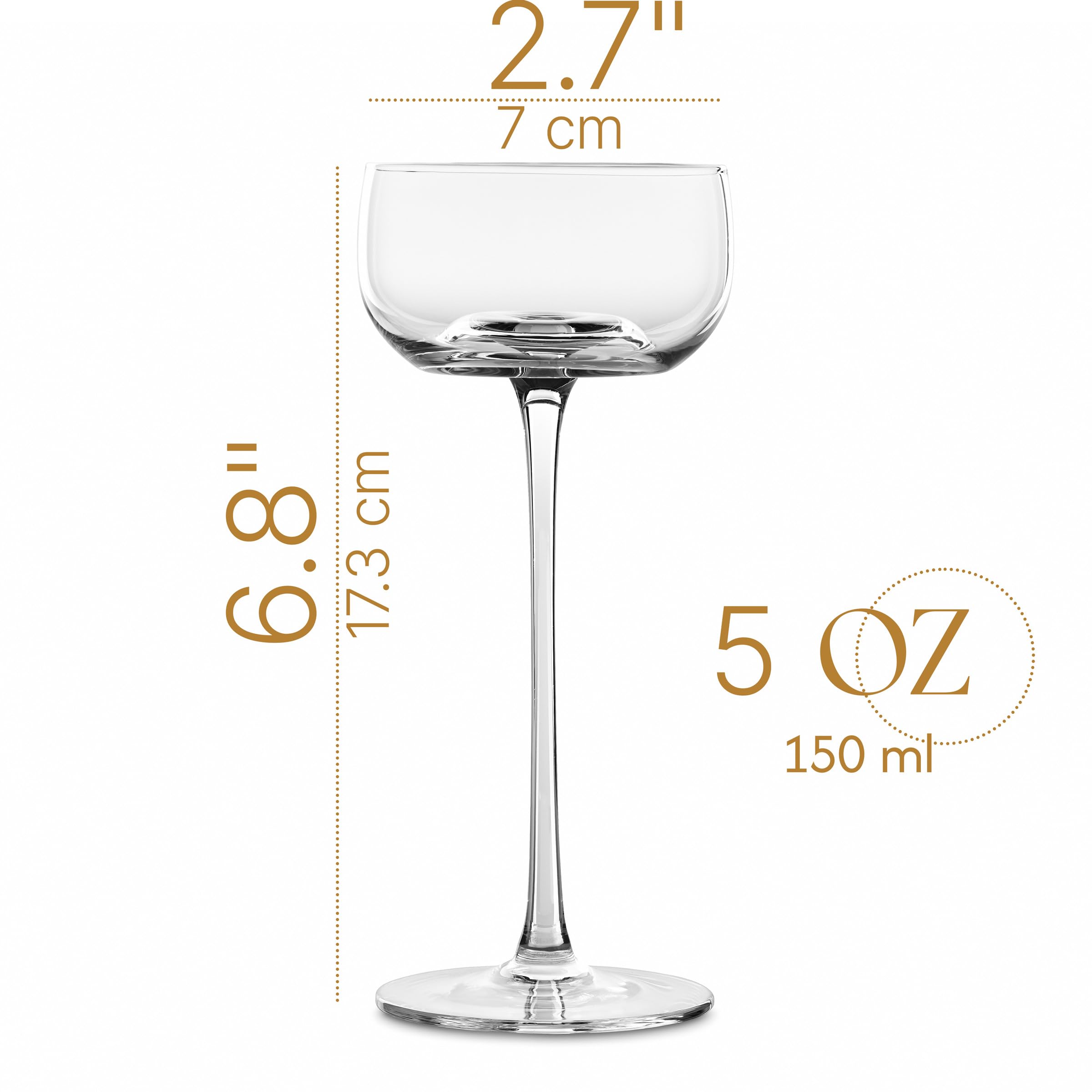 Piccoli bicchieri da cocktail Pony Martini da 150 ml, set da 4 pezzi, eleganti bicchieri da cocktail Nick e Nora Coupe, con manico lungo per espresso Martini, Daiquiri, Cosmo, Manhattan, bicchieri da
