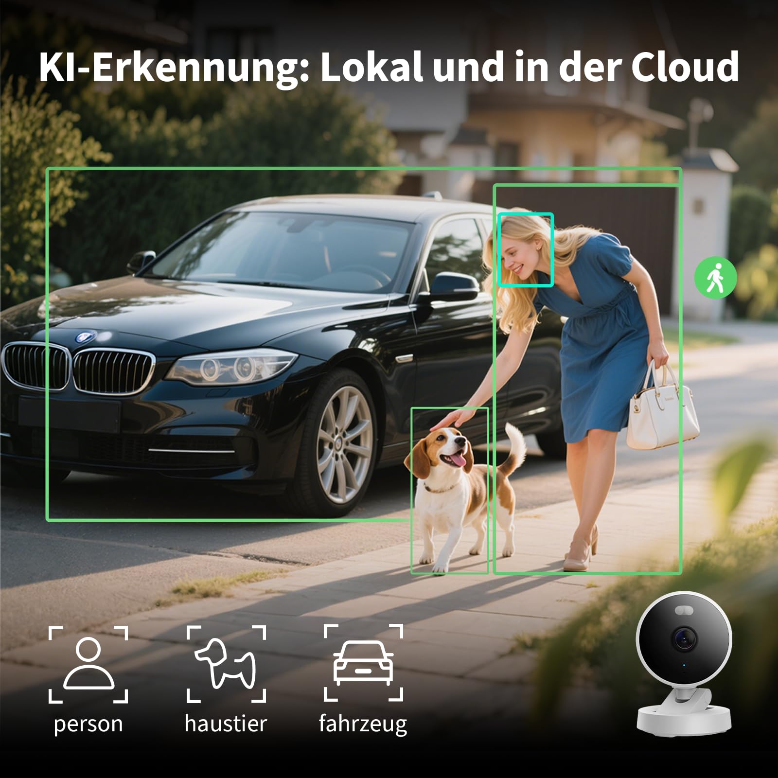 Aqara G100, 2K Sicherheitskamera für Innen & Außenbereich, HomeKit Secure Video, 2-Wege-Audio, Scheinwerfer Farb/IR Nachtsicht, KI-Erkennung,140°Sichtfeld, HomeKit, Alexa,Google,IFTTT, Schwarz