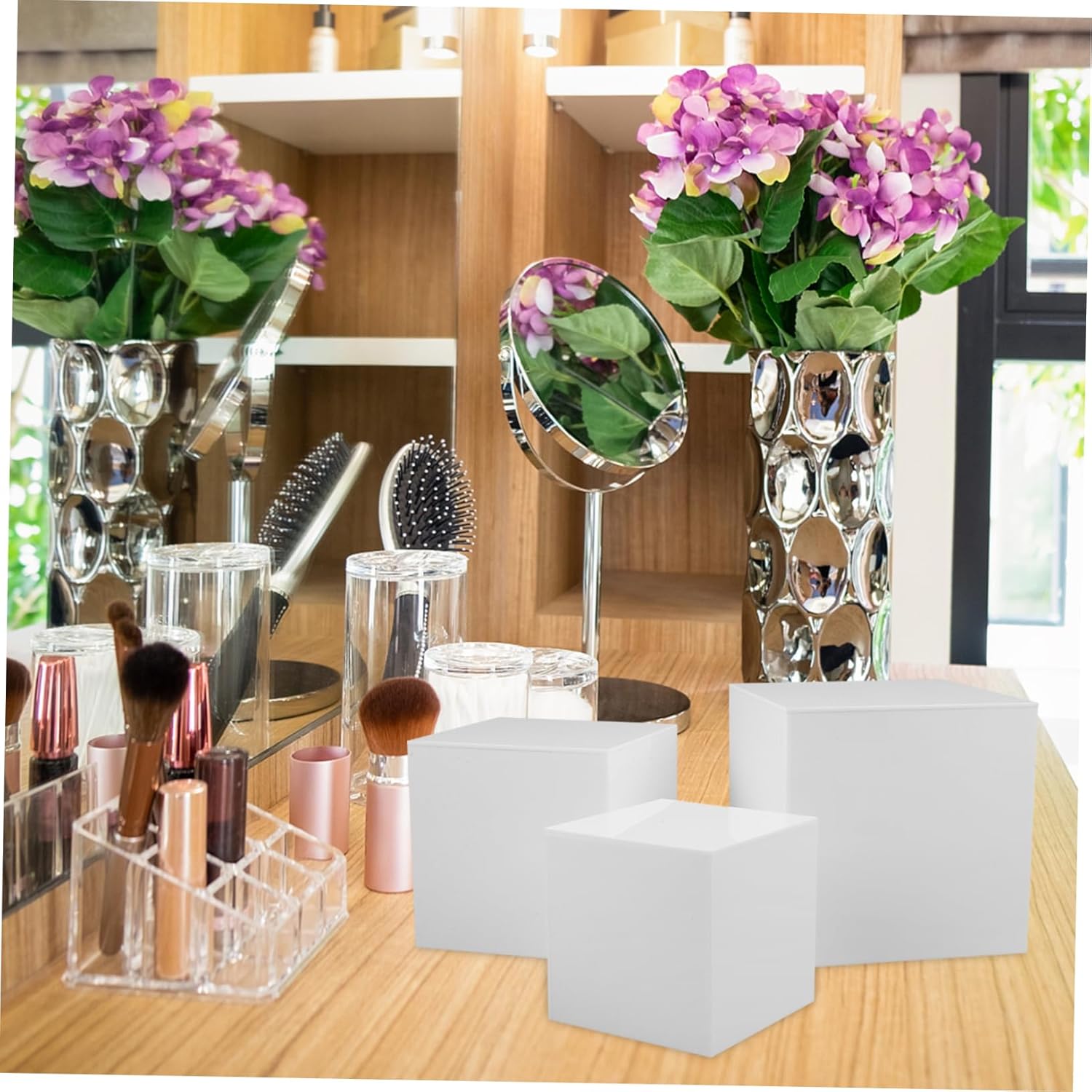 Cabilock 3pcs Acrylic Cube Stand Risers Square Containers Risers Cake Container Dessert Table Cake Stand Rack